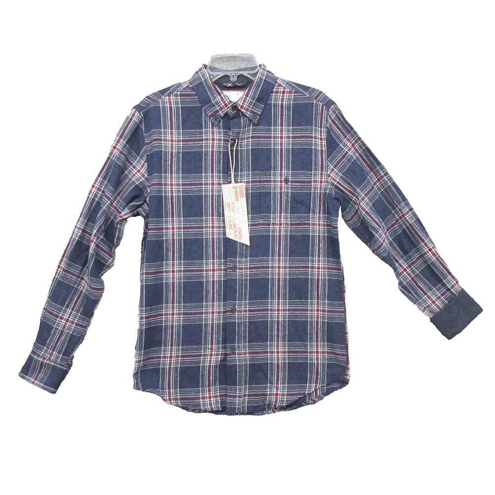 American Threads Mens Shirt Small Navy Blazer Plaid Long Sleeve Cotton Blend New